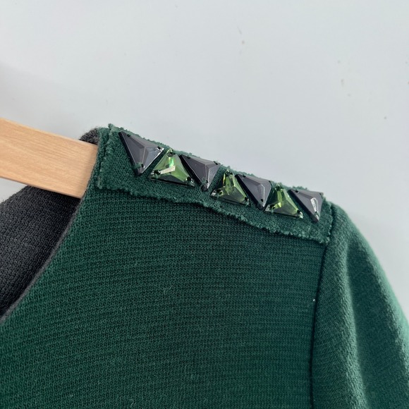 Demian shift wool feel futuristic dress green career business bling gray M - Picture 5 of 12